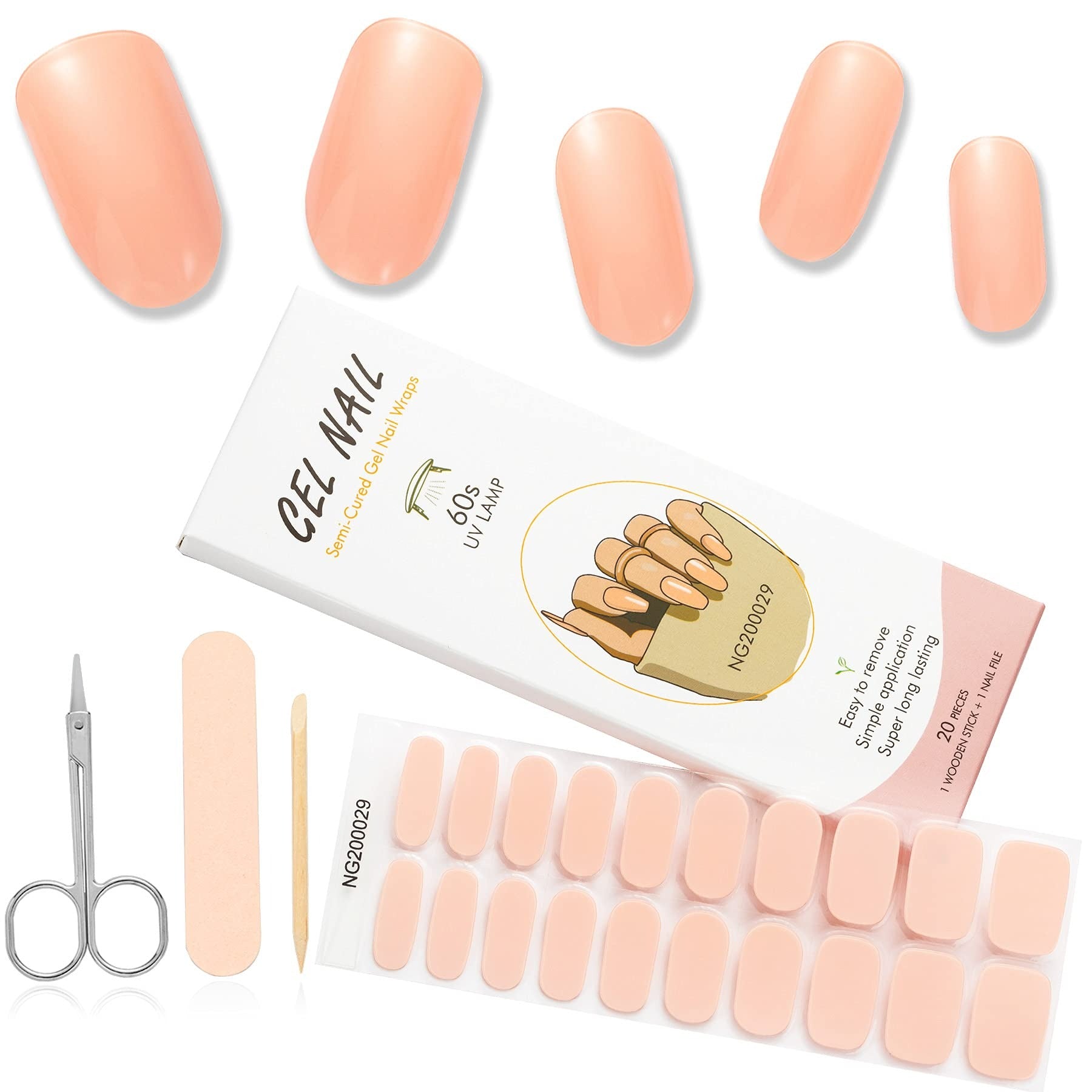 ملصقات أظافر جل (شبه صلبة) - لون خوخي ناعم