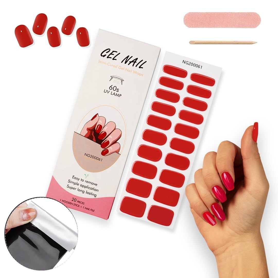 ملصقات أظافر جل (شبه صلبة) - أحمر كلاسيكي جريء